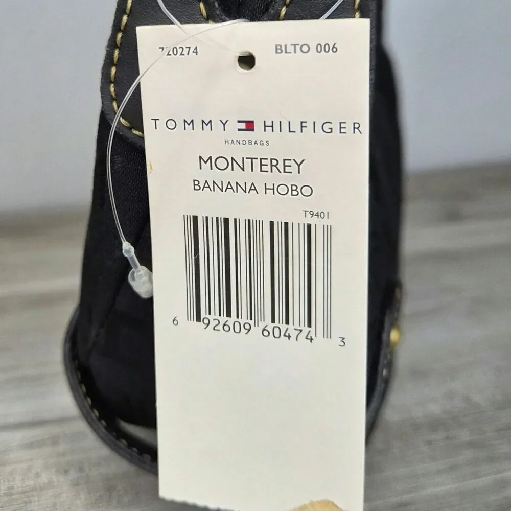 NWT Vintage Tommy Hilfiger Monterey Banana Hobo Bag Black Monogram Y2K Purse